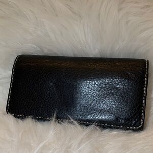 Roots Black Leather Wallet with White Stitching